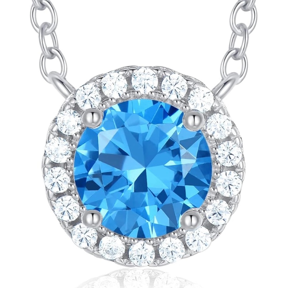 December Zircon Blue & Clear Crystal Birthstone Pendant Necklace